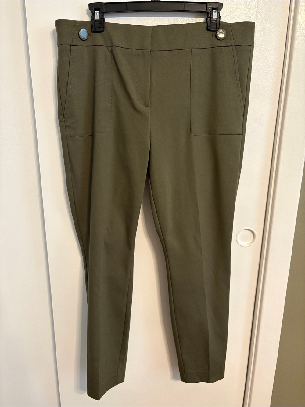 LOFT Olive Green Ankle Tapered Pants with Button Detail
